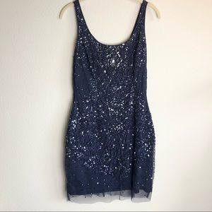 Adrianna Papell blue beaded cocktail dress